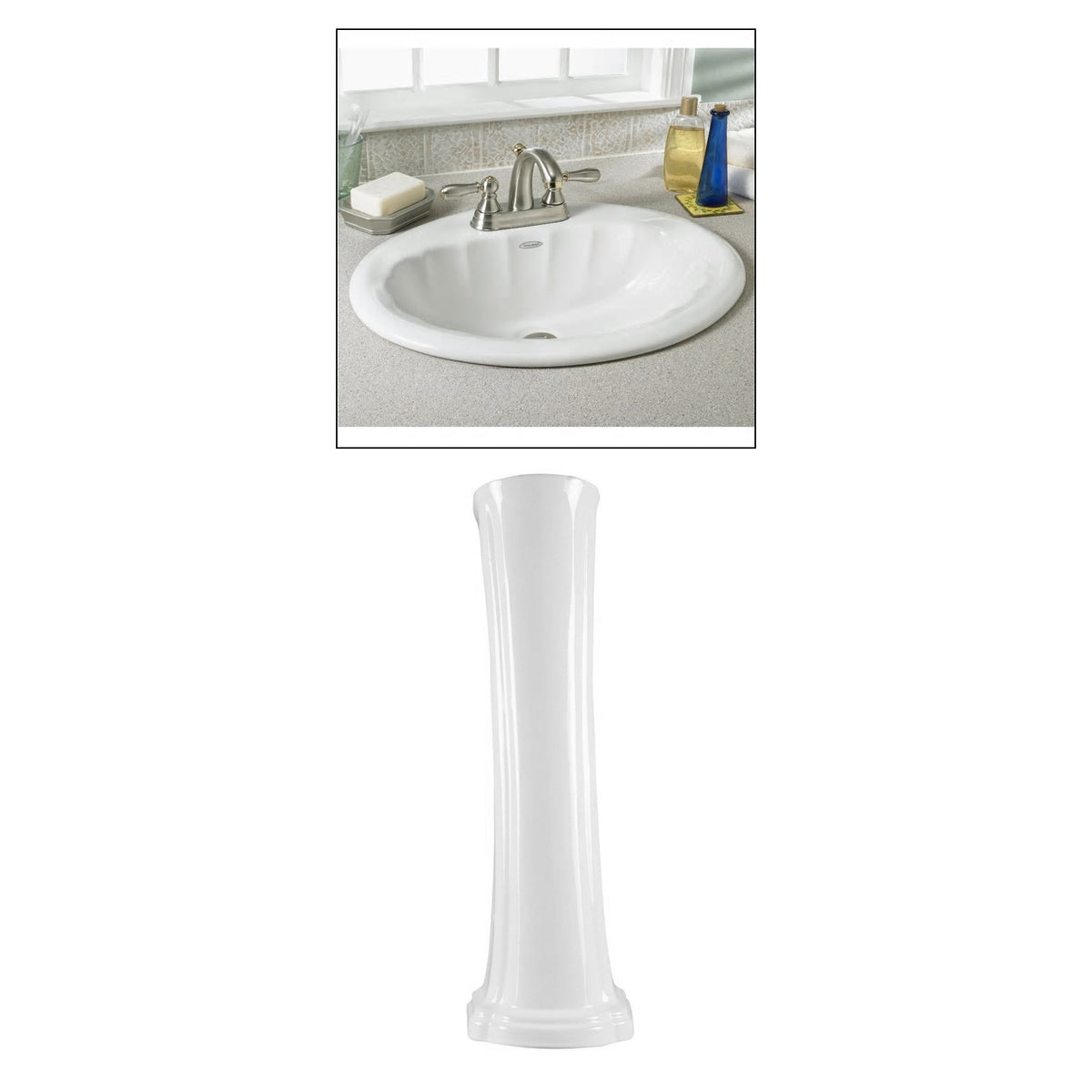 Seychelle Pedestal Sink & Base in White w/4" Faucet Holes