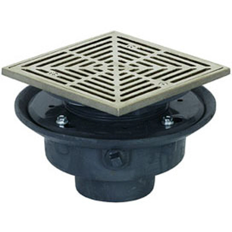 DRAIN 2 CAST IRON FLASHING 863-22NQ NO HUB SQUARE NICKEL-BRONZE RING & STRAINER