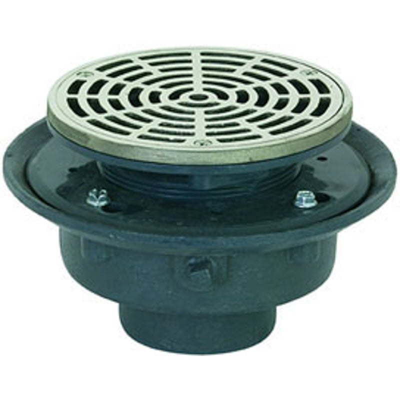 DRAIN 2 CAST IRON FLASHING 863-22NR NO HUB ROUND NICKEL-BRONZE RING & STRAINER