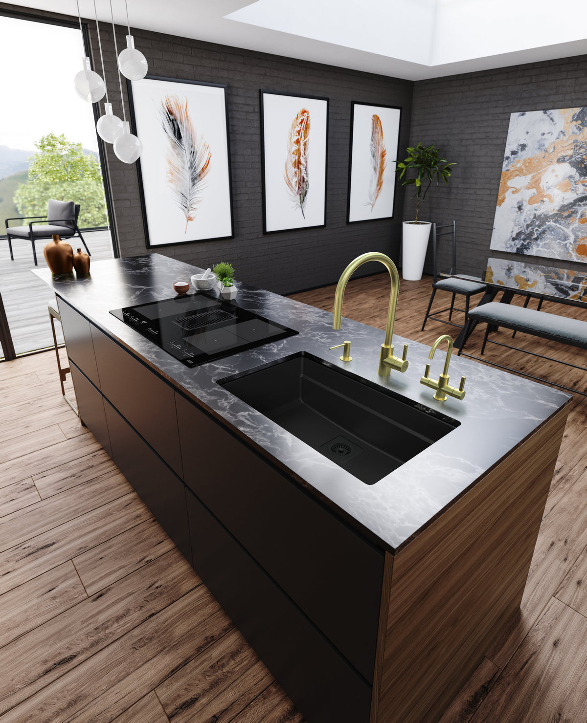 Peak 32x18-3/4x9-1/2" Granite Single Bowl Sink, Matte Black