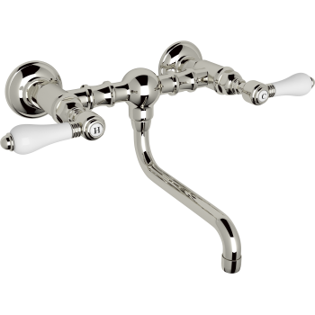 Acqui Wall Mount Bridge Lav Faucet 2-Handles In Polished Nickel