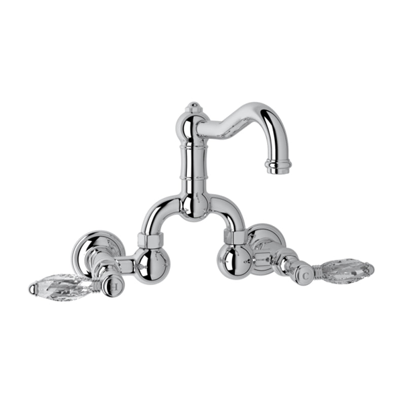 Acqui Wall Mount Bridge Lav Faucet 2-Handles In Polished Chrome