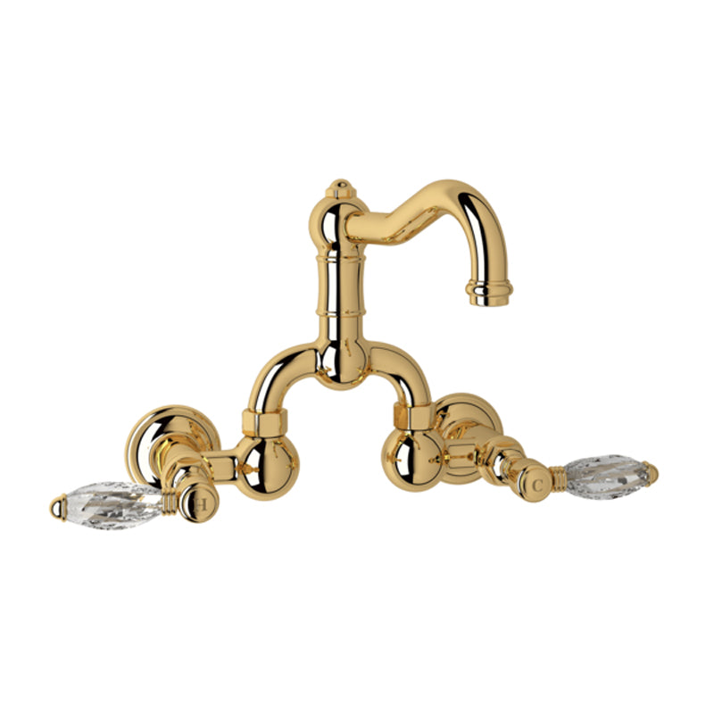 Acqui Wall Mount Bridge Lav Faucet 2-Handles In Italian Brass