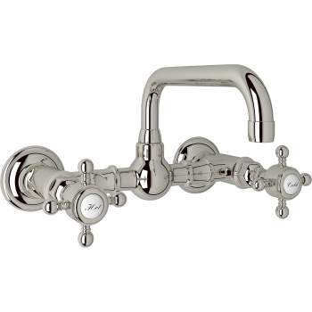 Acqui Wall Mount Bridge Lav Faucet 2-Handles In Polished Nickel