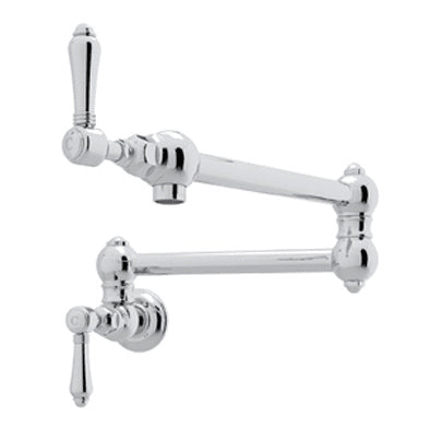 Italian Country Wall Mount Pot Filler in Chrome w/Metal Levers