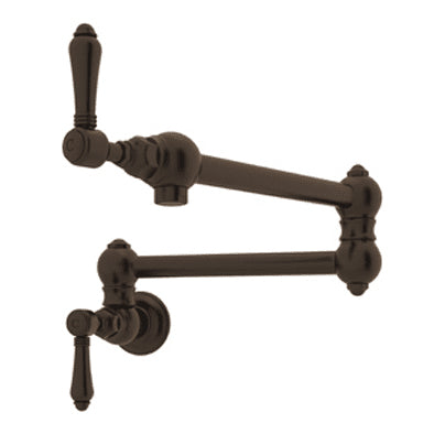 Italian Country Wall Mount Pot Filler in Tuscan Brass w/Metal Levers