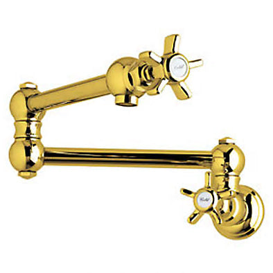 Italian Country Wall Mount Pot Filler in Inca Brass w/Porcelain Levers