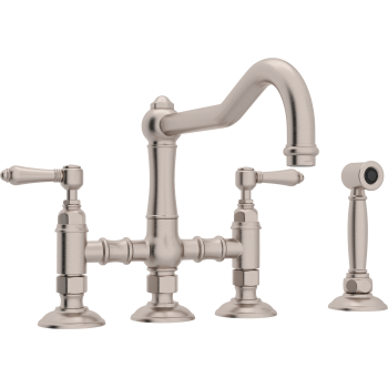 Country Bridge Faucet w/Sidespray & Metal Levers in Satin Nickel