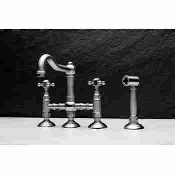 Country Bridge Faucet w/Sidespray & Cross Handles in Satin Nickel