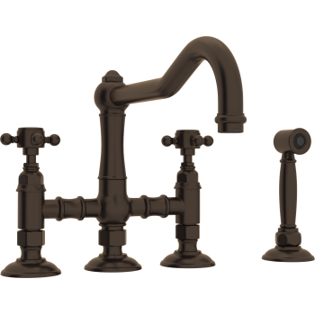 Country Bridge Faucet w/Sidespray & Cross Handles in Tuscan Brass