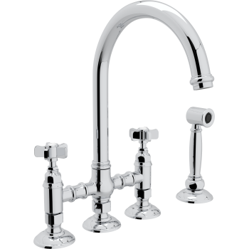 Country C-Spout Bridge Faucet w/Cross Handles in Polished Chrome