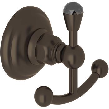 Country Crystal Double Robe Hook in Tuscan Brass
