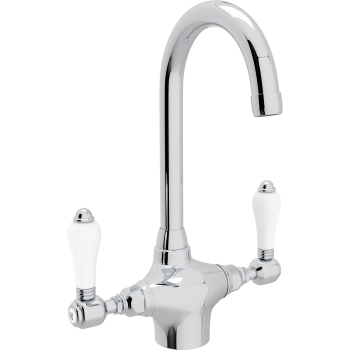 Single Hole C-Spout Bar Faucet in Polished Chrome w/Porcelain Levers