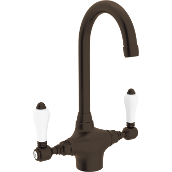 Single Hole C-Spout Bar Faucet in Tuscan Brass w/Porcelain Levers