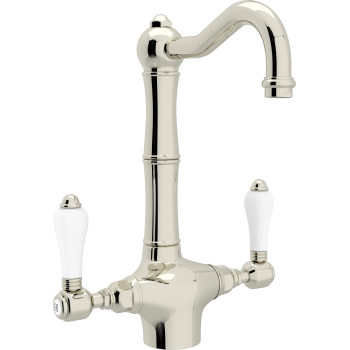 Country Single Hole Bar Faucet in Polished Nickel w/Porcelain Levers