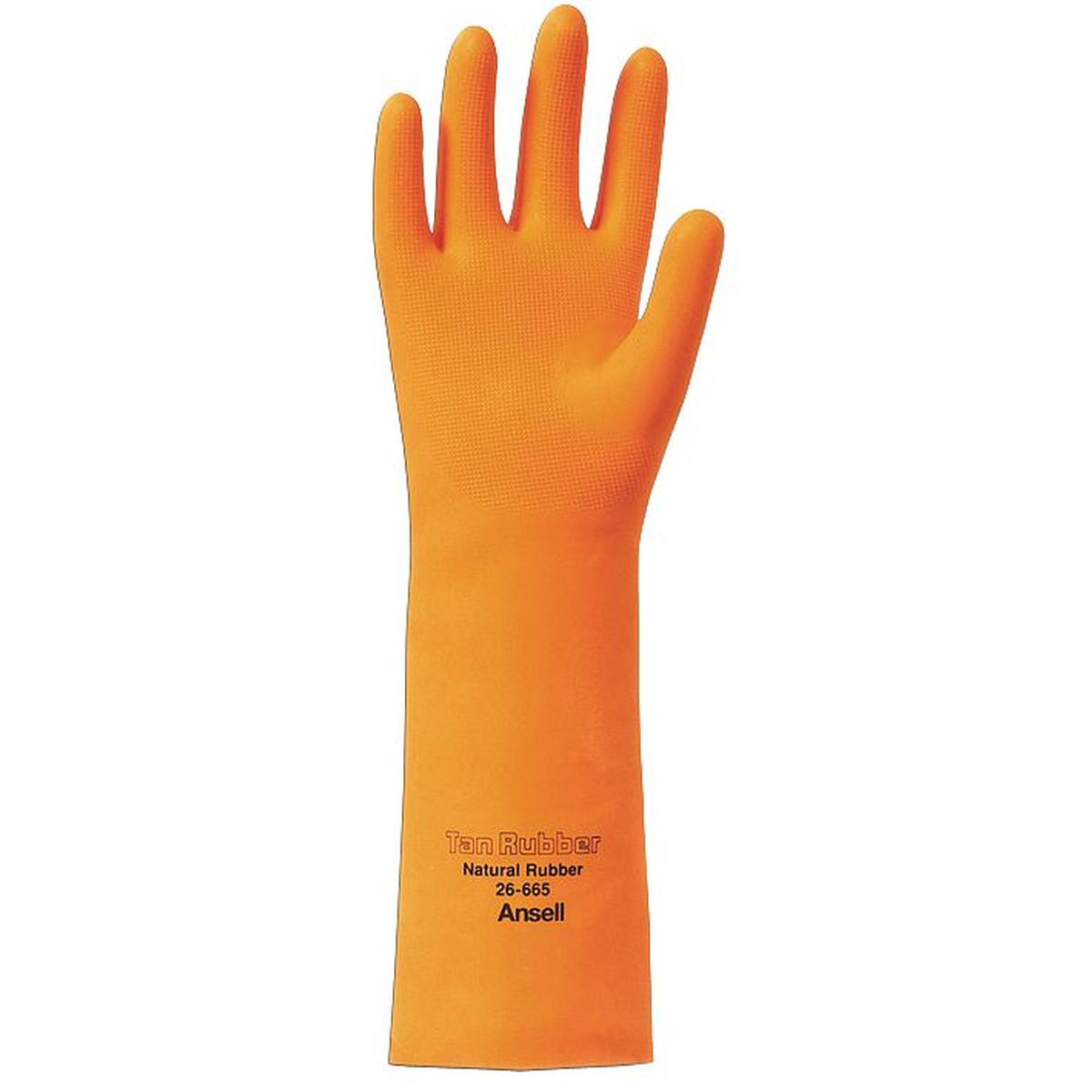 Heavy-Duty Tan Size 10 Rubber Glove Flock Lined