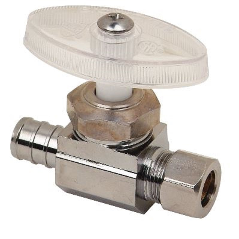 STOP STRAIGHT 1/2X3/8 CHROME PLATED BARBXCMP BRPX14X C F/PEX PIPING Maximum Pressure 125 PSI