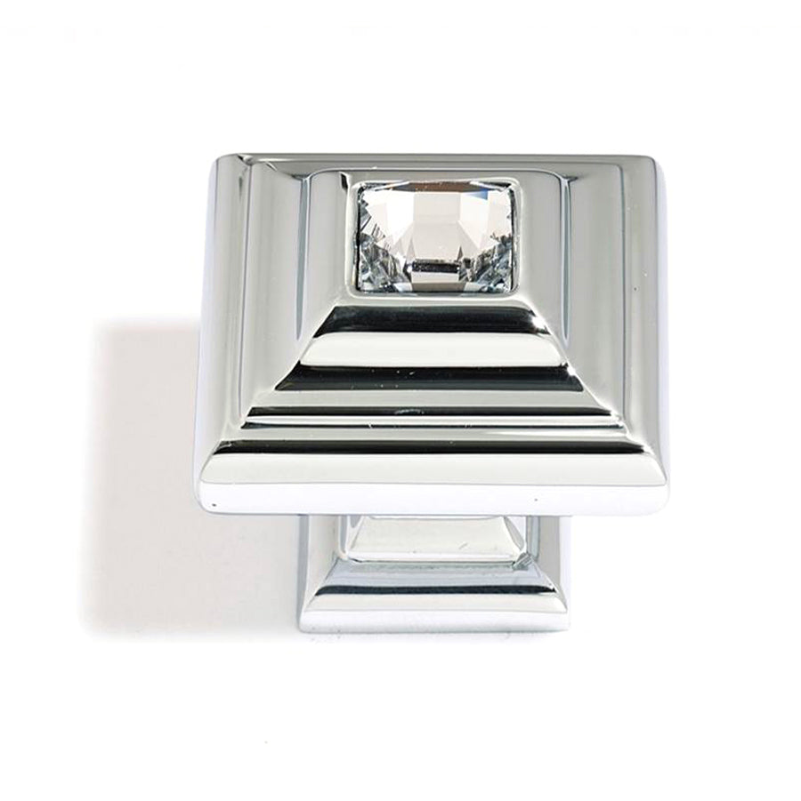 Crystal 1-1/4" Small Square Knob Clear/Polished Nickel