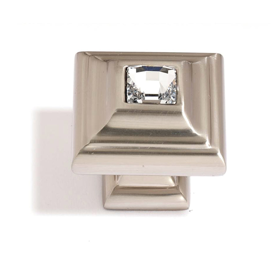Crystal 1-1/4" Small Square Knob Clear/Satin Nickel Finish