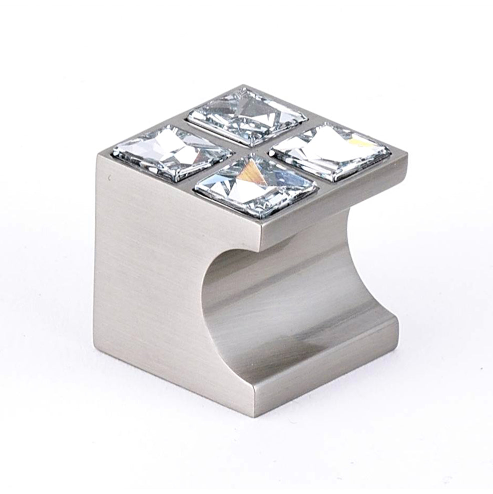 Contemporary Crystal 1" Square Knob Satin Nickel Finish