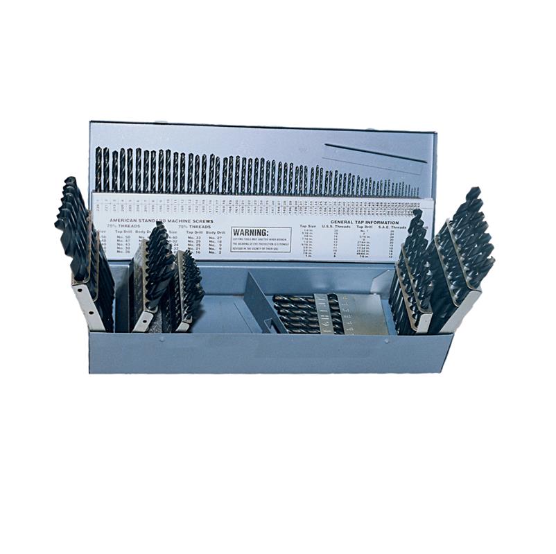 General Purpose Jobber Length Drill Set 115-Pc HSS Black Oxide 1/16">1/2" by 64ths, Let A>Let Z, #1>#60