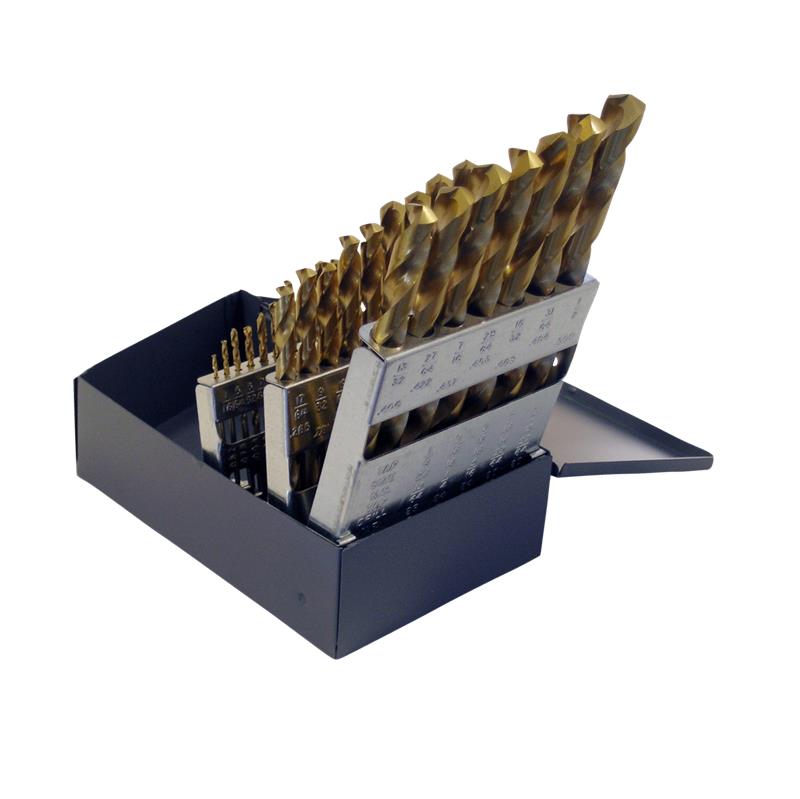 Heavy Duty Jobber Length Drill Set 29-Pc 135° P3 Split Point Cobalt TiN 1/16">1/2" by 64ths