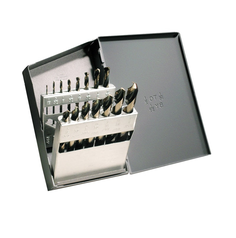Heavy Duty Mechanics Length Drill Set 15-Pc  135° Split Point HSS Black & Gold 1/16">1/2" by 32nds