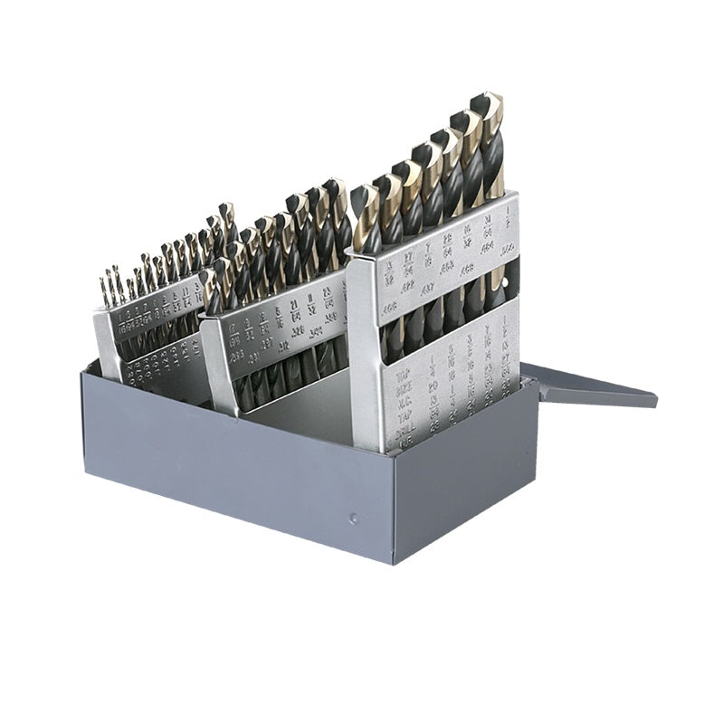 Heavy Duty Mechanics Length Drill Set 29-Pc 135° Split Point HSS Black & Gold 1/16">1/2" by 64ths