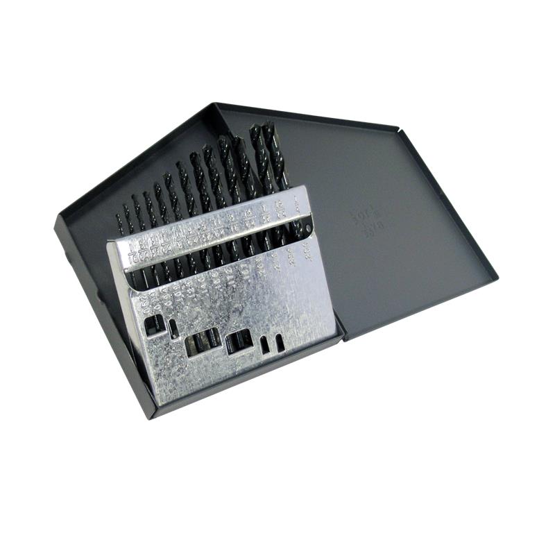 General Purpose Jobber Length Drill Set 13-Pc in Metal Case HSS Black Oxide 1/16">1/4" by 64ths