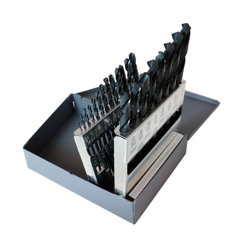 General Purpose Jobber Length Drill Set 21-Pc in Metal Case HSS Black Oxide 1/16">3/8" by 64ths