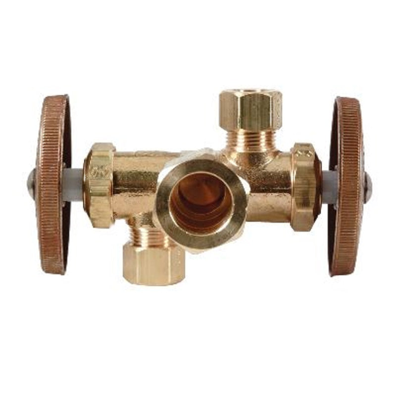 STOP ANGLE 1/2X3/8X1/4 ROUGH BRASS CR1900DVX R CMPXCMPXCMP Dual Outlet, Dual Shut-Off Maximum Pressure 125 PSI