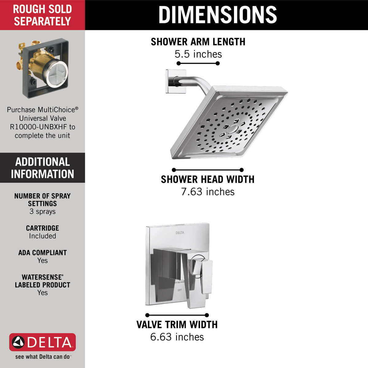 Trillian Shower Trim W/Multi-Function Showerhead In Lumicoat Chrome