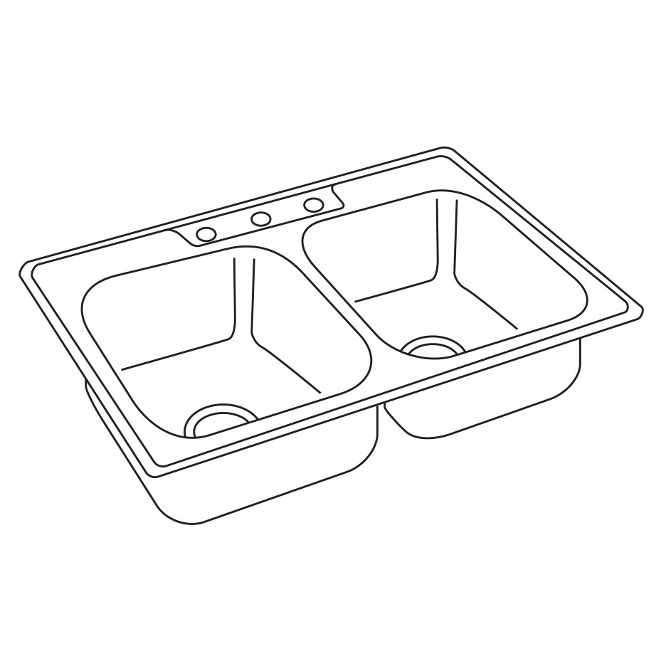 Dayton 33x22x6-9/16" SS Double Bowl Sink w/3 Hole, J-Channel
