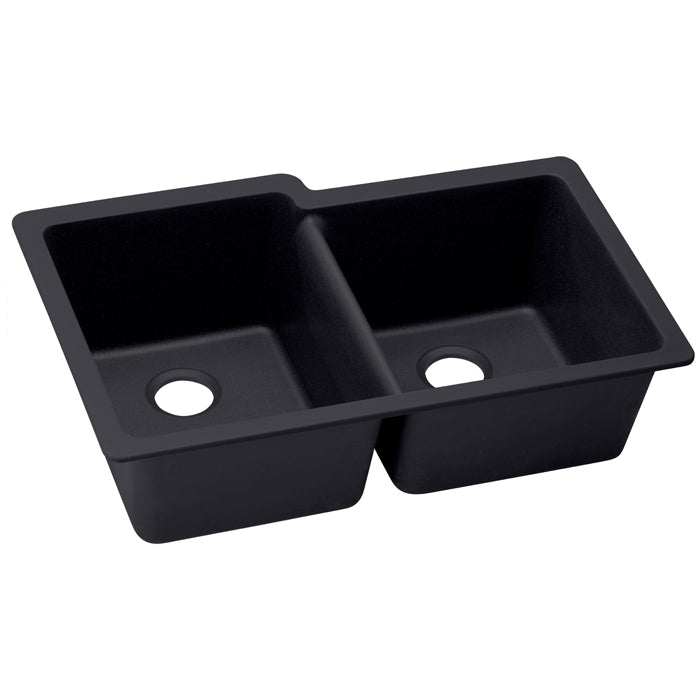 Quartz Luxe 33x20-1/2x9-1/2" Offset Dbl Bowl Sink Caviar