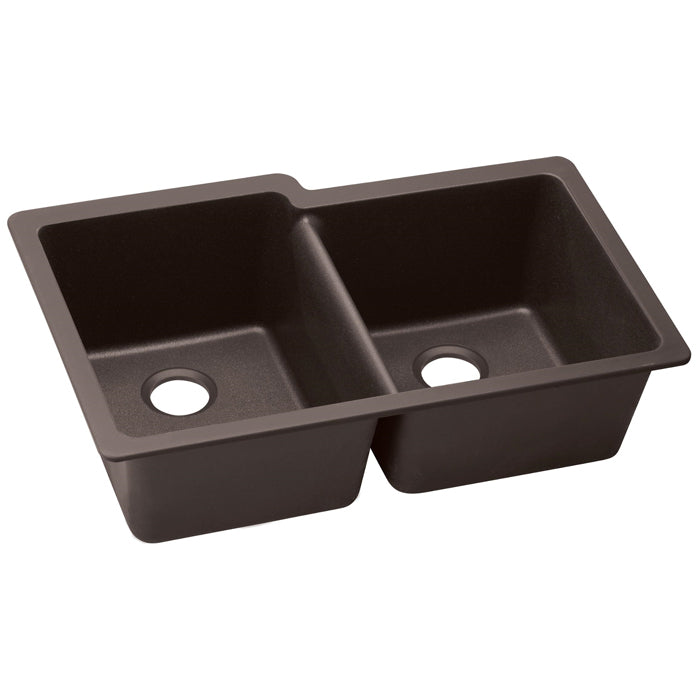 Quartz Luxe 33x20-1/2x9-1/2" Offset Dbl Bowl Sink Chestnut