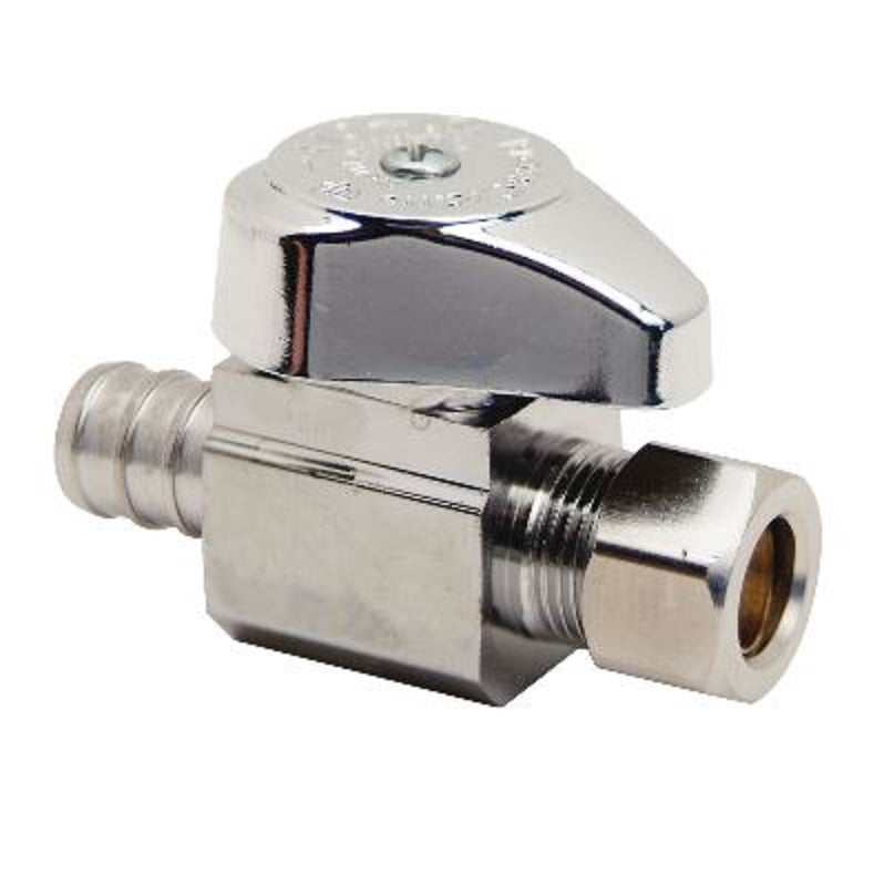 Stop Straight 1/2"X3/8" Chrome Plated PEXXCMP Kwik Turn Maximum Pressure 125 PSI