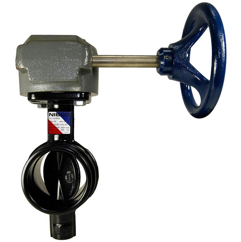 Butterfly Valve 2-1/2" Ductile Iron Grooved Ends Extended Neck EPDM Disc Gear Operated Handle Max Pressure 300 PSI