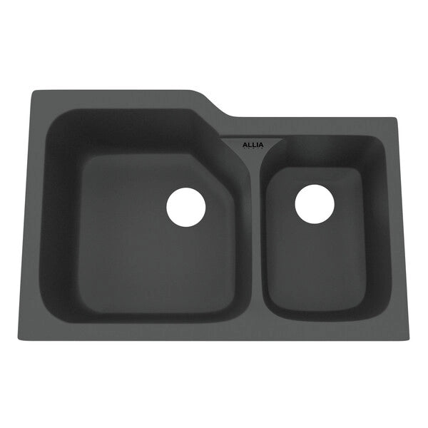 Allia 33x22x10-3/4" Fireclay Lrg/Sm Double Bowl Sink in Grey