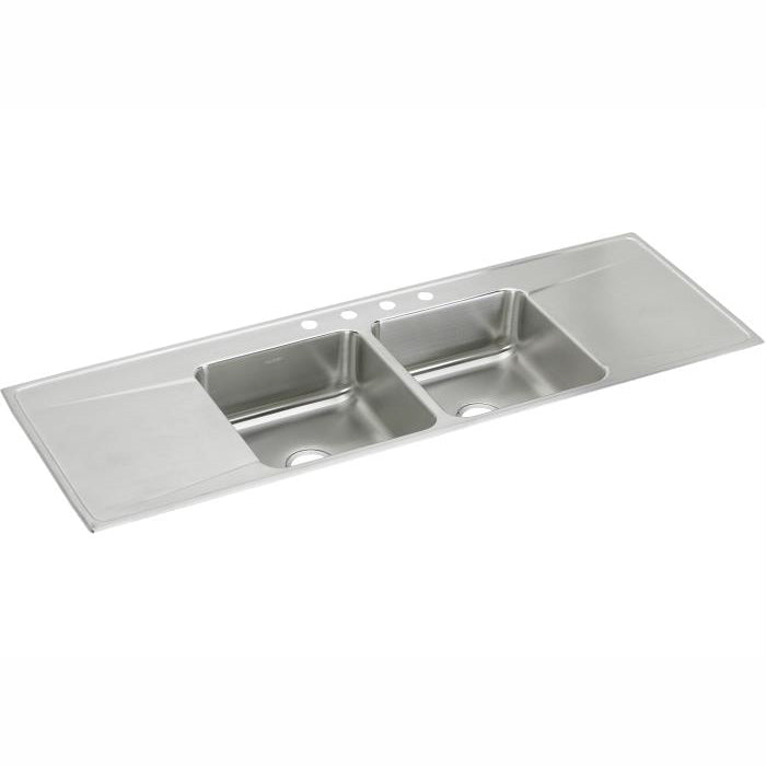 Lustertone 66x22x7-5/8" Stainless Steel Dbl Bowl Sink 4 Hole