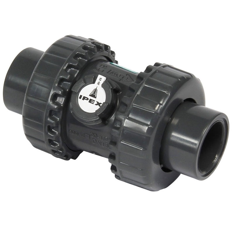 Ball Check Valve 1-1/4" PVC Universal Ends True Union FPM O-Ring Max Pressure 232 PSI EasyFit