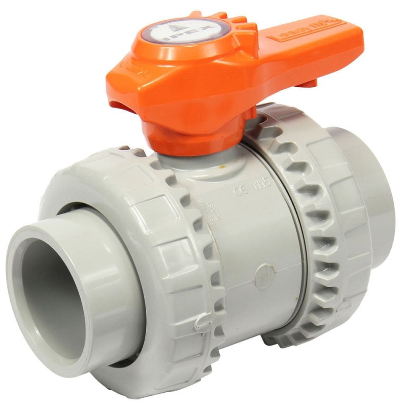 Ball Valve 2" CPVC Full Port Universal Ends True Union FPM O-Ring, Teflon Seat Max Pressure 232 PSI EasyFit