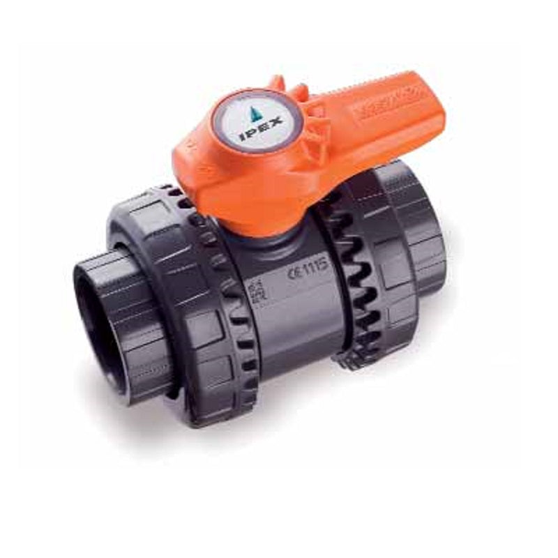 Ball Valve 3/4" PVC Full Port Universal Ends True Union FPM O-Ring, Teflon Seat Max Pressure 232 PSI EasyFit