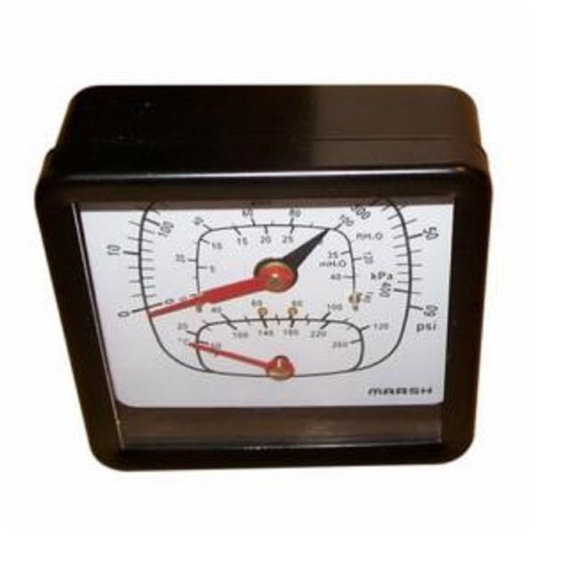 Tridicator 3-1/2" Square Face 1/2" Thread Lower Back 0-60 PSI 60°-260° Temperature