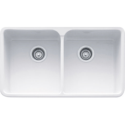 Manor House 31-1/4x19-7/8x8-5/8" Dbl Bowl Apron Sink Black