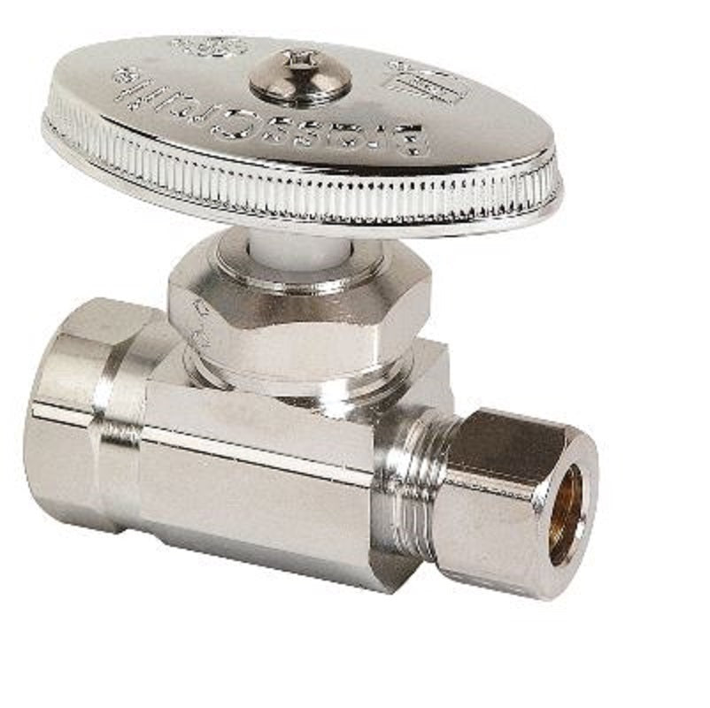 STOP STRAIGHT 3/8 CHROME PLATED FXCMP OR10X C1 - MULTI-TURN Maximum Pressure 125 PSI Window Box Package