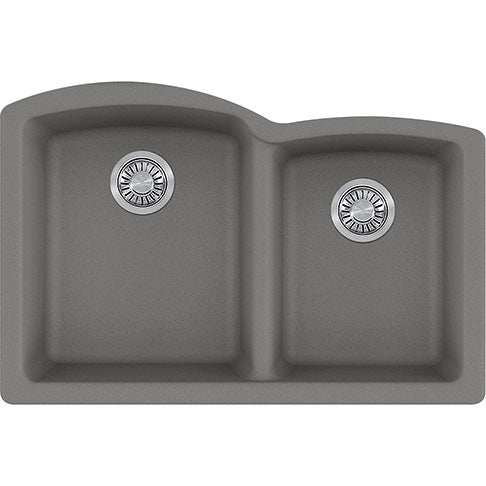 Ellipse 33x21-3/4x9" Granite Double Bowl Sink in Stone Grey