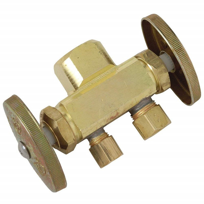 STOP 1/2X3/8X3/8 ROUGH BRASS FXCMPXCMP R1701DVS R - DUAL OUTLET, Dual Shut-Off Maximum Pressure 125 PSI