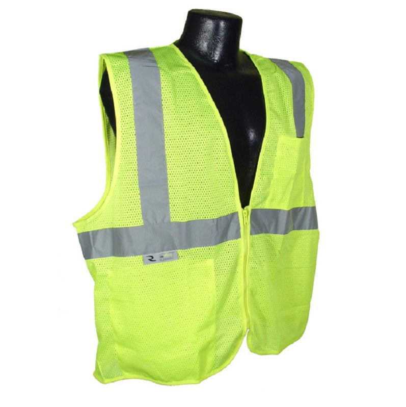 Mesh Vest Large Polyester Class 2 with Zipper Closure Green