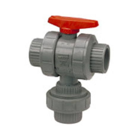 Ball Valve 2" CPVC Schedule 80 Threaded True Union 3-Way 2-Position Diverter FKM O-Ring, Teflon Seat  Max Pressure 150 PSI non-shock