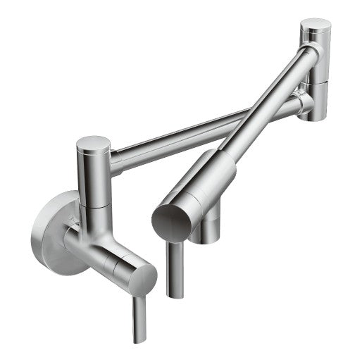 Modern 2-Handle Wall Mount Pot Filler in Chrome